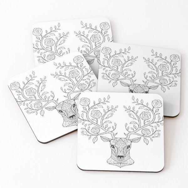 Item preview, Decorative Deer Face With Horn Roses designed and sold by noirty.