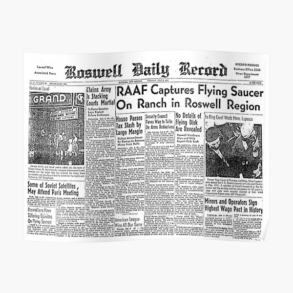 Roswell. OVNI. Incidente. Recorte de periódico. Póster