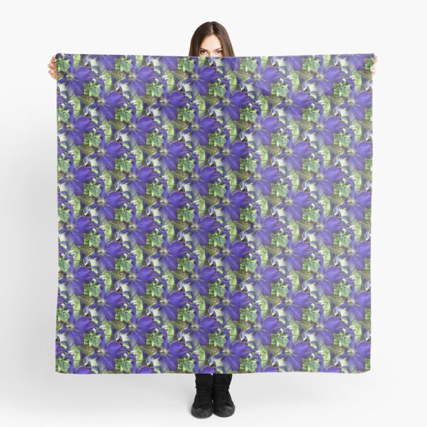 Blue Clematis Flower Art Scarf