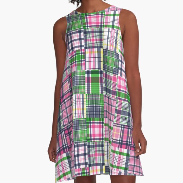 Summer Plaid Pink Madras Patchwork A-Line Dress