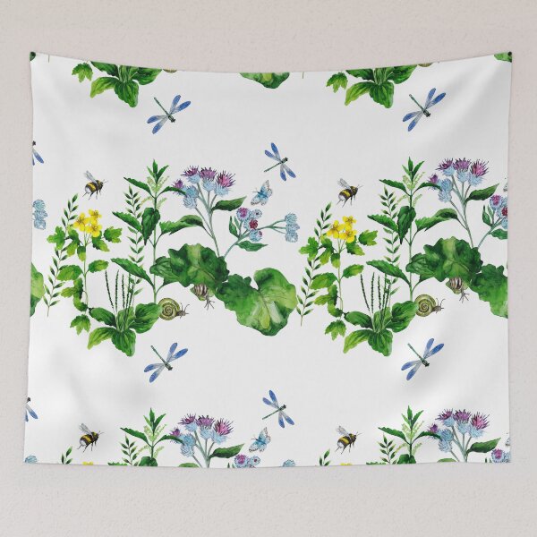 Item preview, Wild herbs with bumblebee, snails, dragonfly. designed and sold by Colibri77.