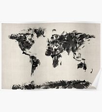 Map of the World Map Dark Abstract Painting Poster