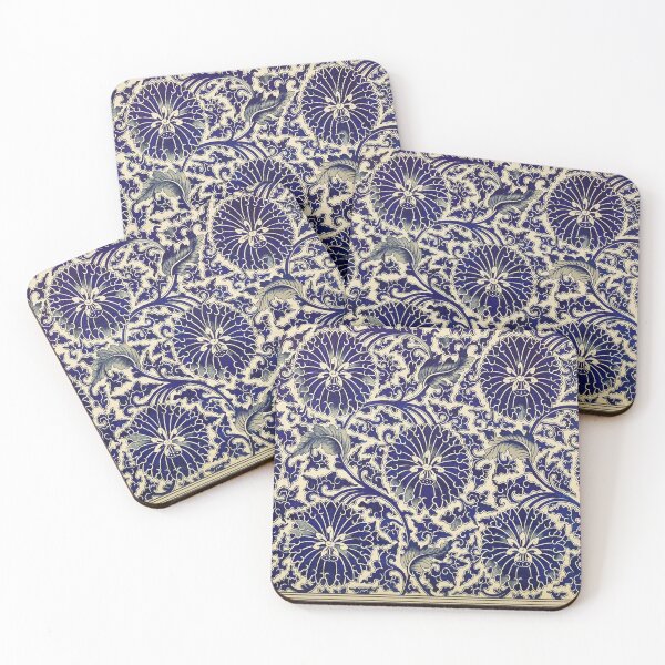Item preview, WHITE BLUE FLOWERS ,SWIRLS, LEAVES Art Nouveau Floral designed and sold by BulganLumini.