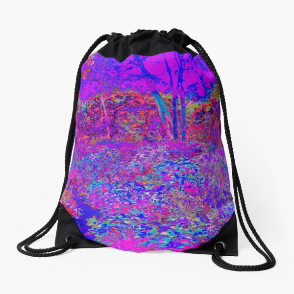 Psychedelic Impressionistic Purple Garden Landscape Drawstring Bag