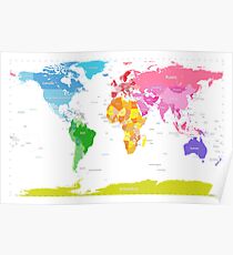 Continents World Map Poster