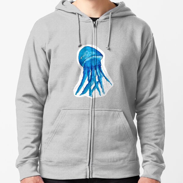Blue Watercolor Jellyfish Zipped Hoodie