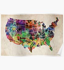 USA Watercolor Map Poster