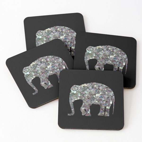 Sparkly colourful silver mosaic Elephant faux sparkles Coasters (Set of 4)