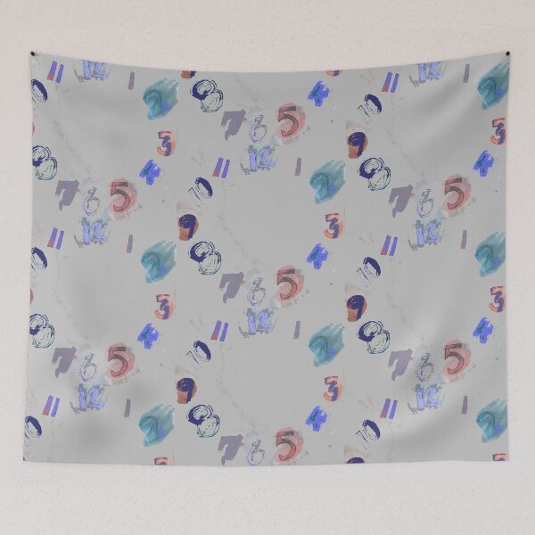 Item preview, Clock with Numbers, light gray watercolor with blue, teal green, terracotta, purple designed and sold by djrunnels.