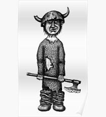 Funny viking black and white pen ink drawing Poster
