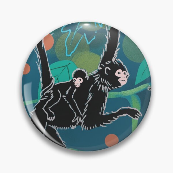Black Spider Monkeys in Tropical Jungle Pin