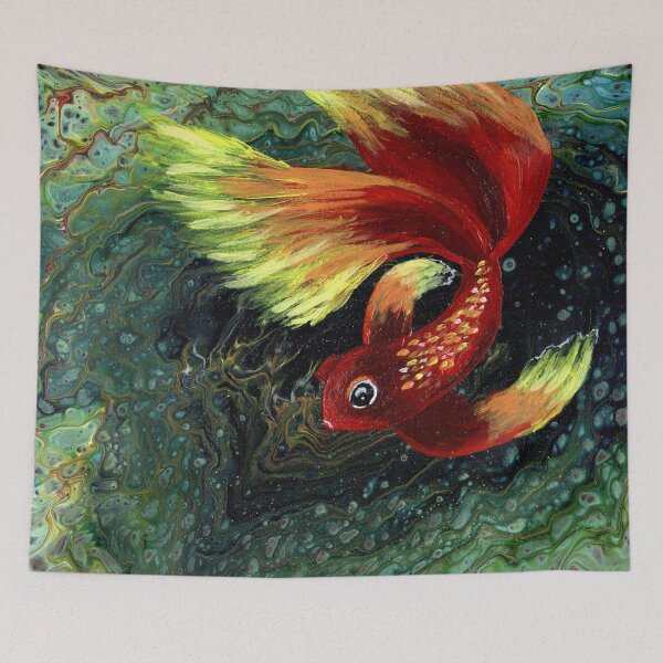 Item preview, "Betta Pool" Embellished Fluid Art Painting designed and sold by peonypours.