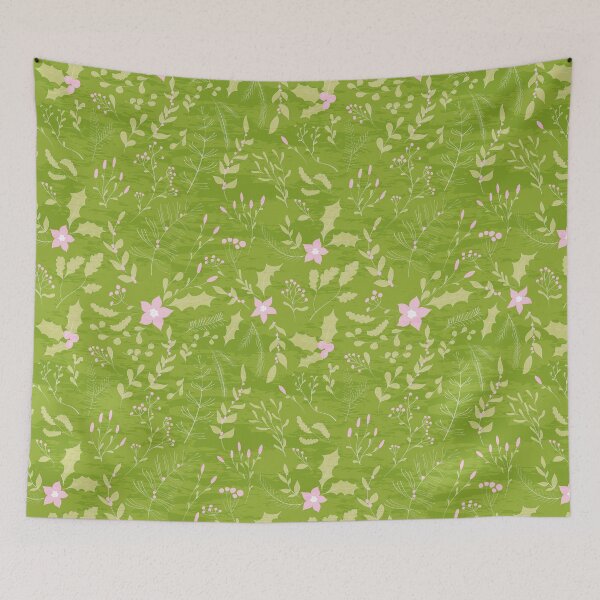 Item preview, Green and Hot Pink Winter Floral Flower Pattern designed and sold by digitalvintage.