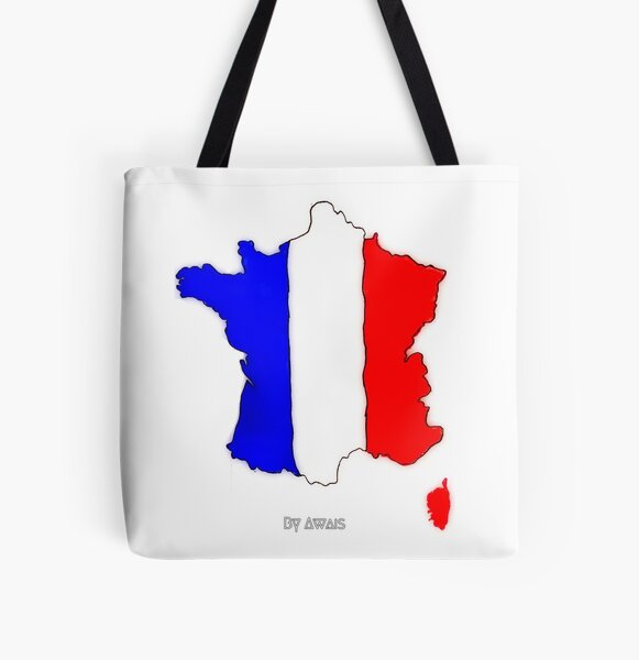 Big Blue White Red Tote Bag French Addict with Pompon Made in France