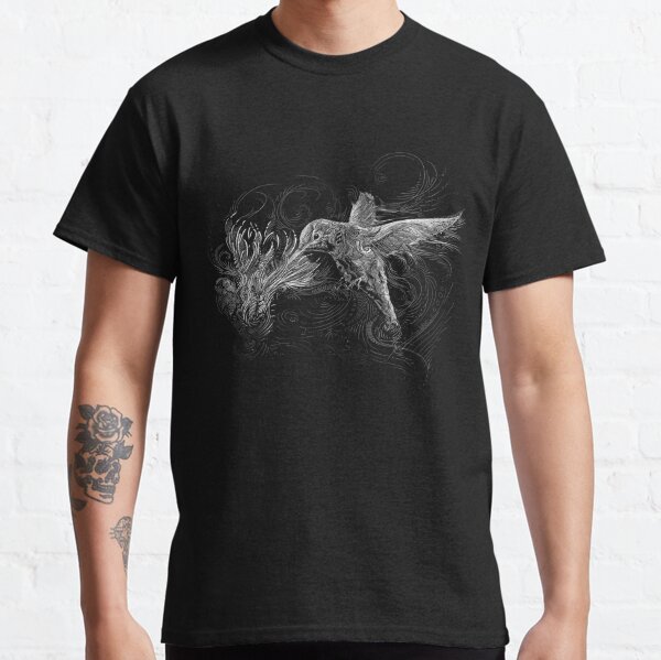 Hummingbird and Flower White Line Design Classic T-Shirt