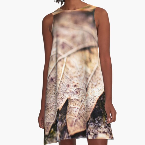 Brown Autumn Oak Leaf A-Line Dress