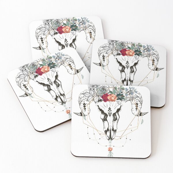 Item preview, Ram Skull and Flowers designed and sold by Ninjawhere.