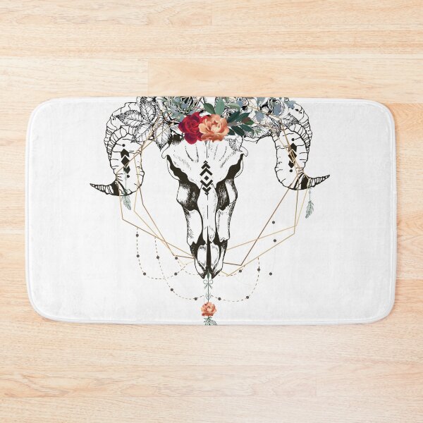 Item preview, Ram Skull and Flowers designed and sold by Ninjawhere.