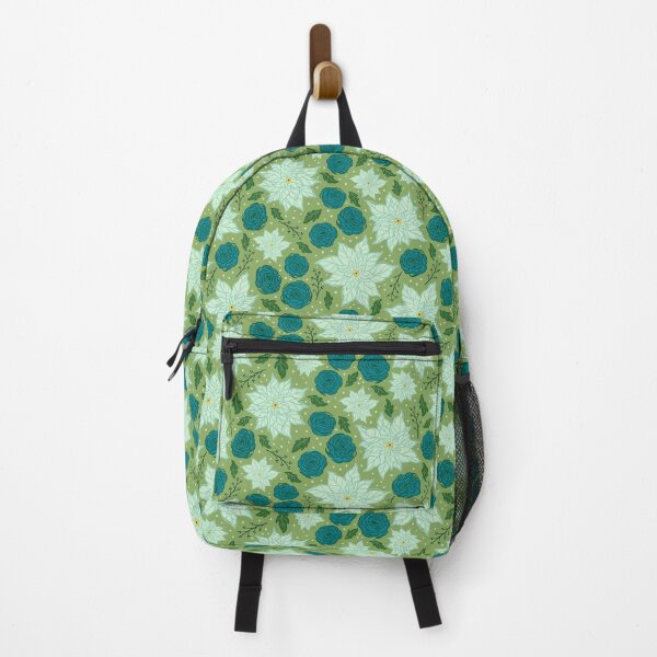 Item preview, Retro Christmas Poinsettia and Ranunculus Floral on Green designed and sold by carabara.