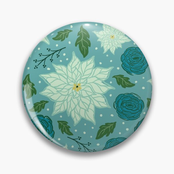 Item preview, Cool Blue Retro Winter Holiday Poinsettia and Ranunculus Floral Pattern designed and sold by carabara.