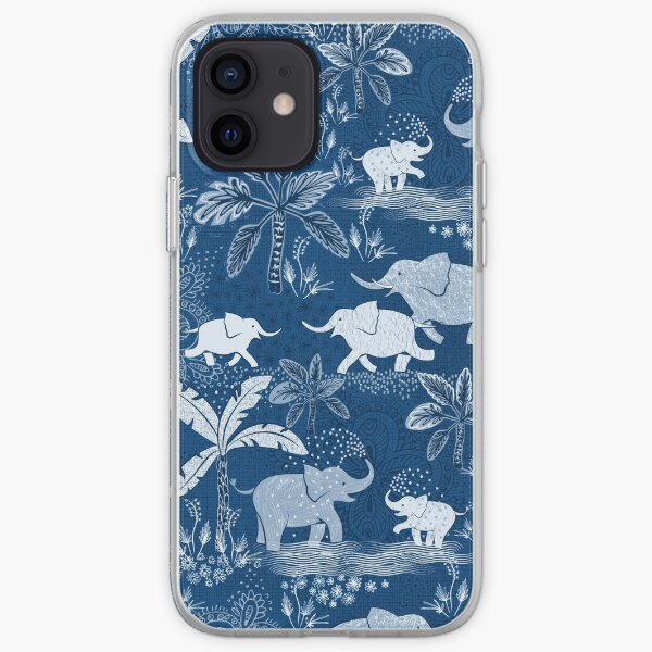 Happy elephants in blue iPhone Soft Case