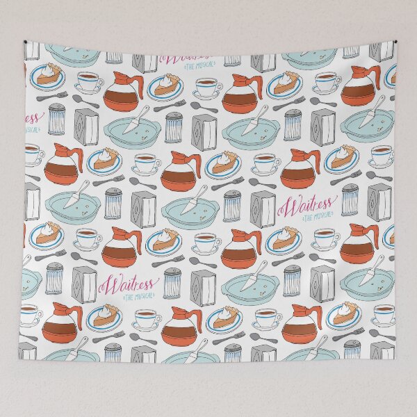 Item preview, Waitress the Musical - cake and coffee high quality vector repeated pie print drawing illustration designed and sold by westendwilly.