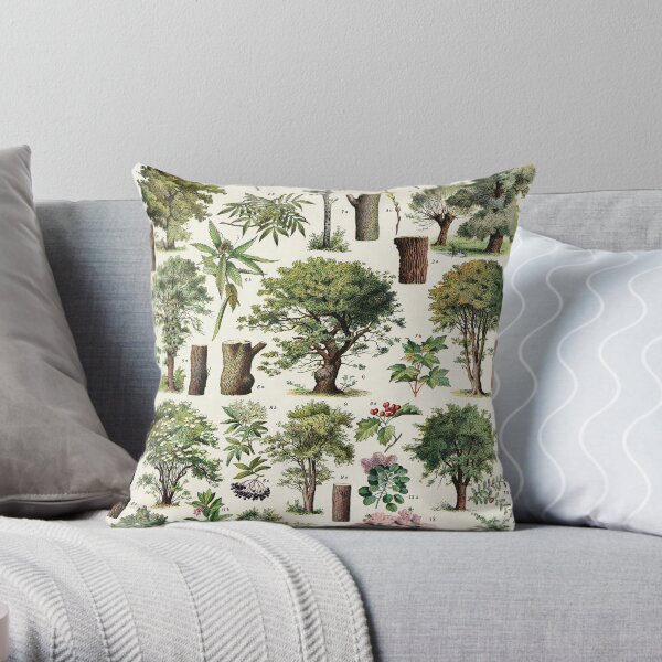 Adolphe Millot - Arbres A - French vintage botanical poster Throw Pillow