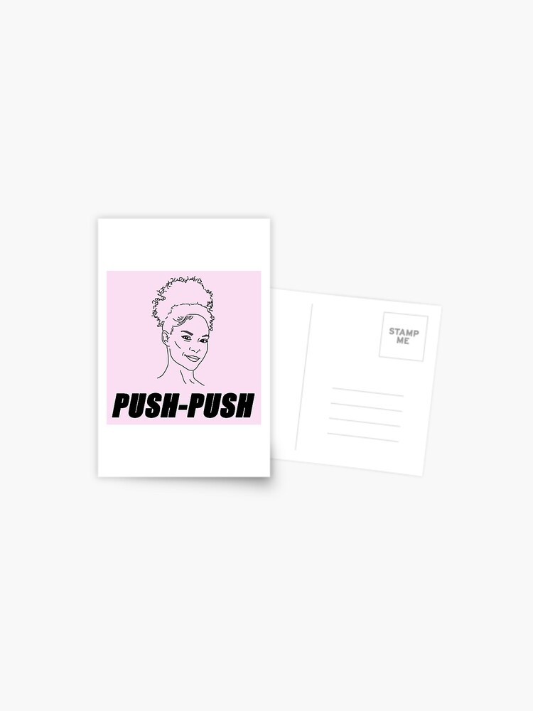 Hannah Frankson Peloton Push Push catchphrase with digital art portrait in  baby pastel pink Postcard for Sale by L Sq