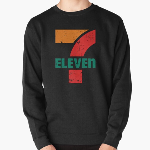 7 Eleven|Distressed and Faded 1980's Retro Design|Gas Station|Americana|Super Sized Logo Pullover Sweatshirt