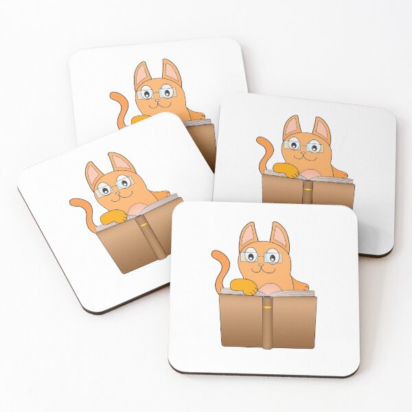 Item preview, A red cat in glasses is reading a book. designed and sold by DisaAnna.