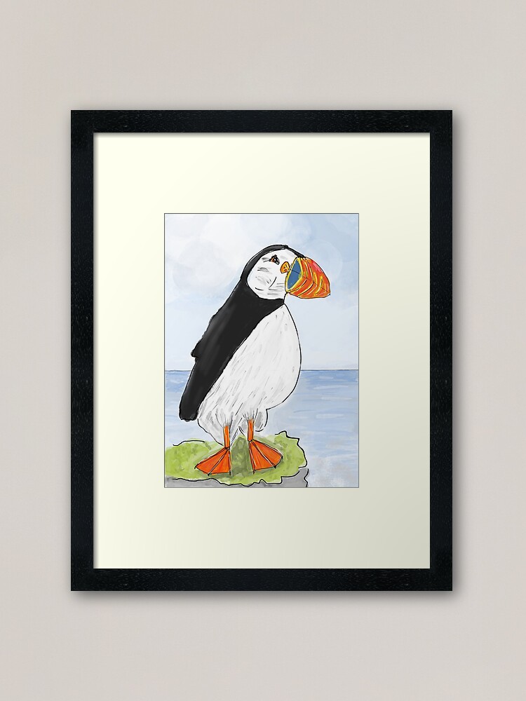 Alternate view of Cute and Whimsical Puffin Design Framed Art Print