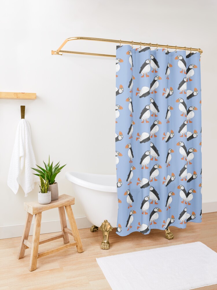 Alternate view of Cute and Whimsical Puffin Design Shower Curtain