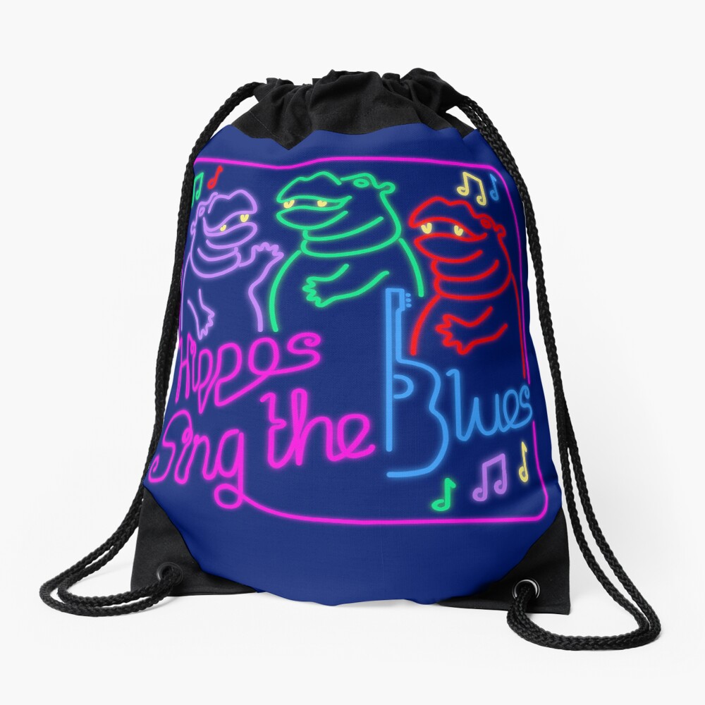 Hippos Sing the Blues Drawstring Bag