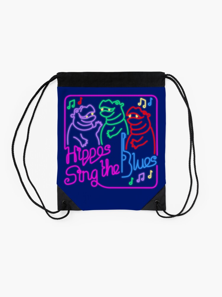 Alternate view of Hippos Sing the Blues Drawstring Bag