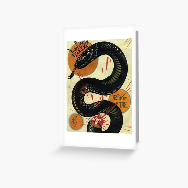 join or die, socialist black snake, tattoo art Greeting Card