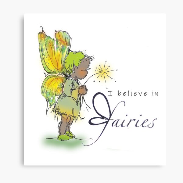 'I believe in fairies' sketch little green fairy Metal Print