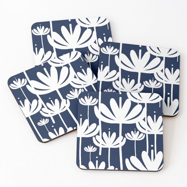 Item preview, Bali Flowers Floral Pattern in White and Nautical Navy Blue designed and sold by kierkegaard.