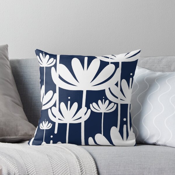 Item preview, Bali Flowers Floral Pattern in White and Nautical Navy Blue designed and sold by kierkegaard.