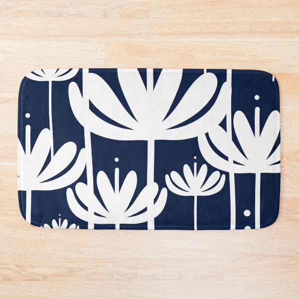 Item preview, Bali Flowers Floral Pattern in White and Nautical Navy Blue designed and sold by kierkegaard.