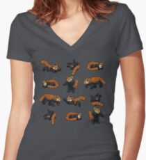 Red Pandas Women's Fitted V-Neck T-Shirt