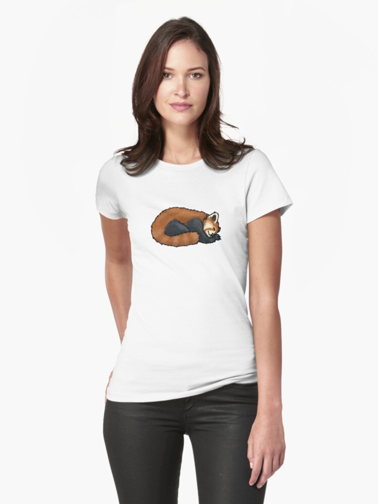Thumbnail 1 of 3, Fitted T-Shirt, Red Panda sleeping designed and sold by TheRandomFactor.