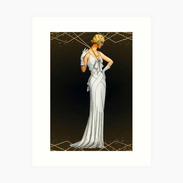 Item preview, Art Deco Sophisticated Lady in White Dress designed and sold by art-deco-lady.