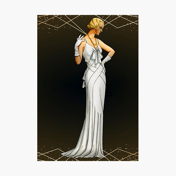 Item preview, Art Deco Sophisticated Lady in White Dress designed and sold by art-deco-lady.