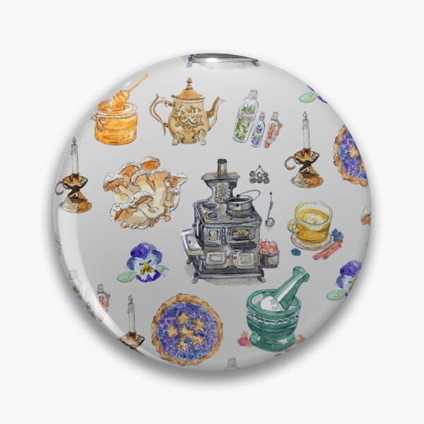Item preview, Whimsical Kitchen Witch Pattern on Grey Background designed and sold by Regan Ralston.