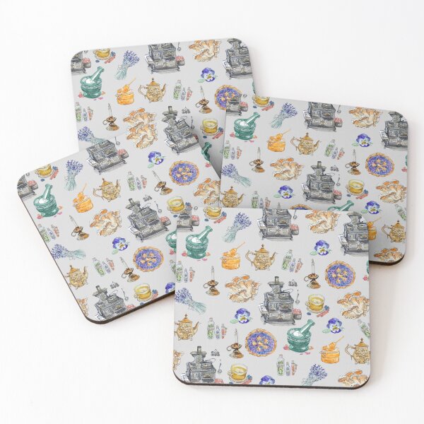 Item preview, Whimsical Kitchen Witch Pattern on Grey Background designed and sold by Regan Ralston.