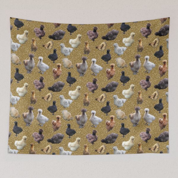 Item preview, Silkie Bantams on Gold Glitter designed and sold by StandoutSilkies.