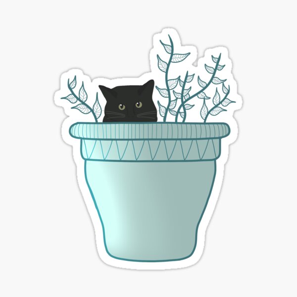 cat hiding in plant pot Sticker