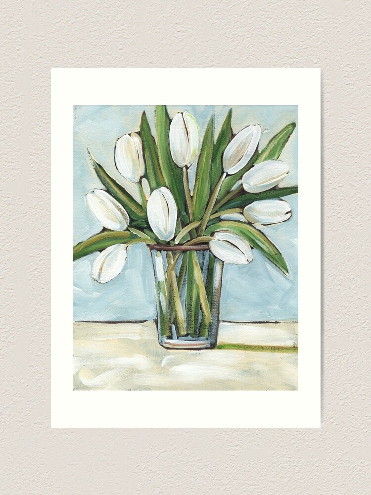 "White Tulips Wall Art Print Decor from an Original Painting by Artist