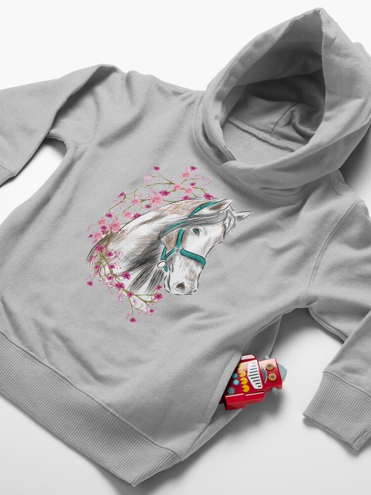 Alternate view of Horse Riding Floral Graphics Art Toddler Pullover Hoodie