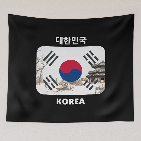 Item preview, Korean flag with winter theme - hanok in winter mountain designed and sold by K-LetterCo.
